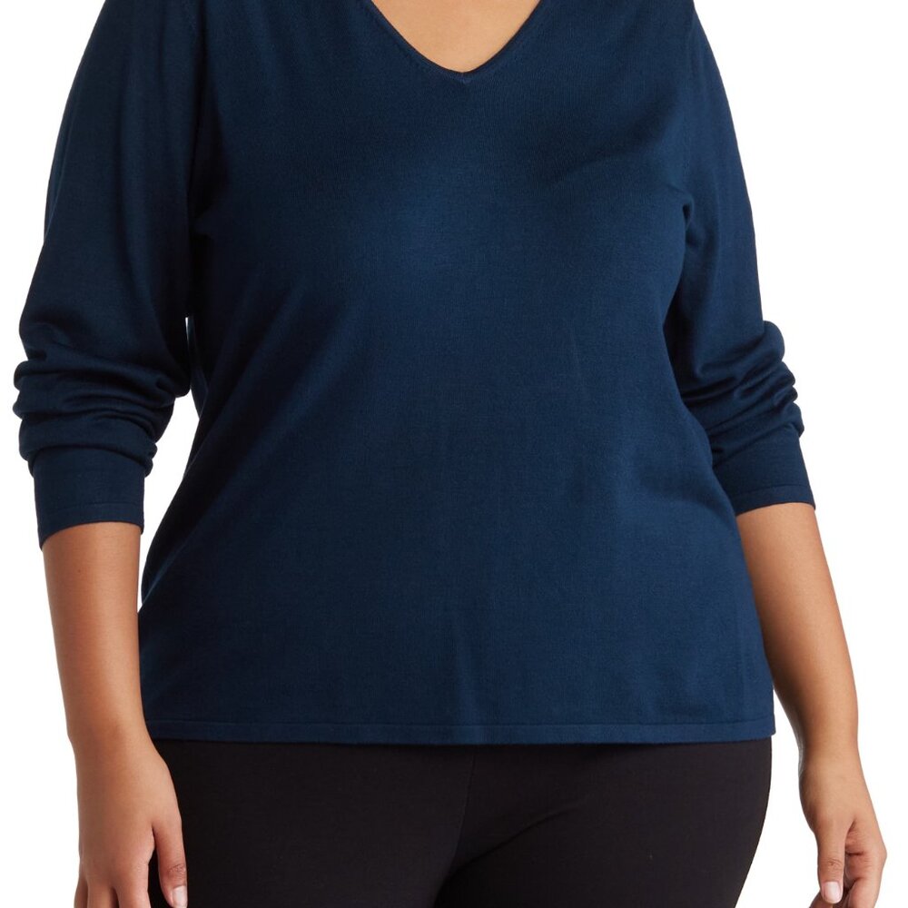 T Tahari Sweater Womens 3X NWT Dark Teal V Neck Knit Plus Size Top